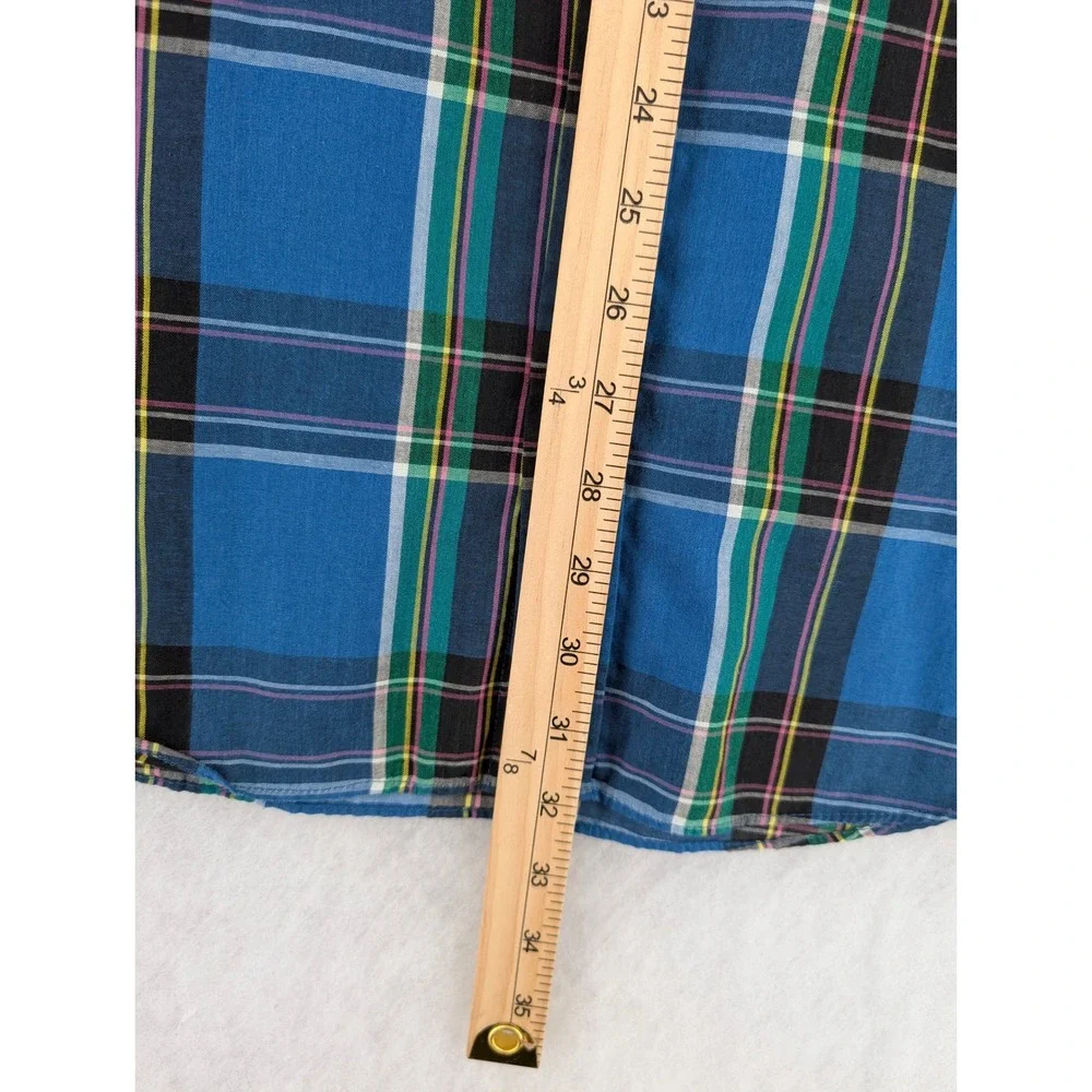 Vintage Plains Western Wear Mens 2X Big‎ Man Blue Plaid SS Pearl Snap Shirt